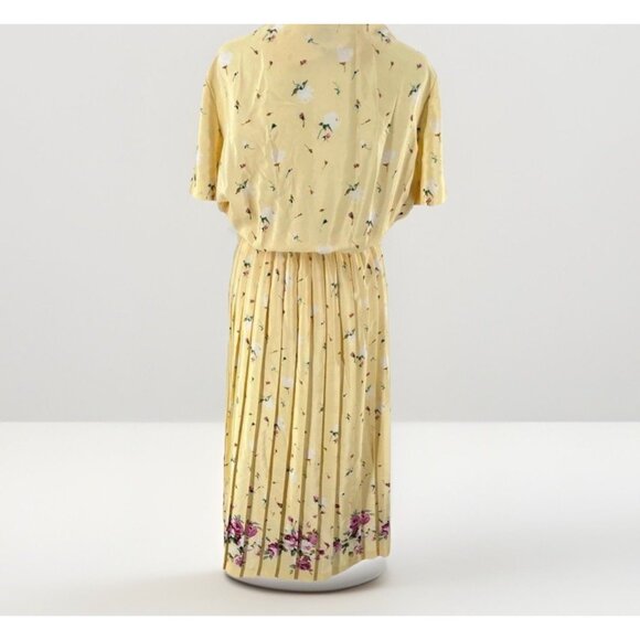 Vtg Leslie Fay Women's Floral Yellow Blouson Dress Sz 12 Flowy Retro Modest - Picture 3 of 8